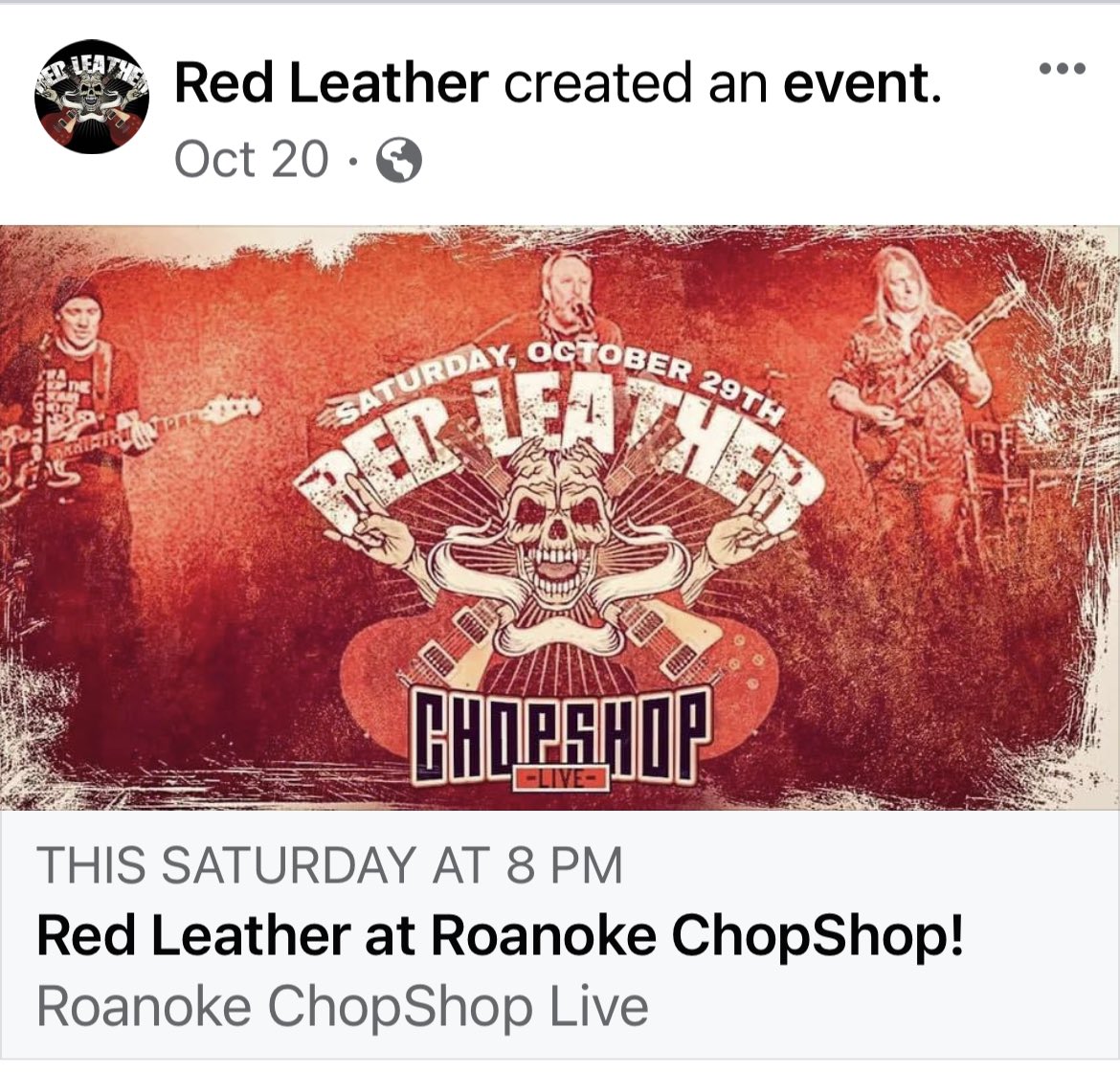 THIS SATURDAY NIGHT it’s a Halloween Hootenanny with Red Leather live in concert at Roanoke ChopShop Live in Haunted Roanoke Texas. Costume Contest with prizes for 1st, 2nd and 3rd place with Transylvania’s Favorite Party Band RED LEATHER performing spooky songs at 9pm! 🎃 👻 🤡
