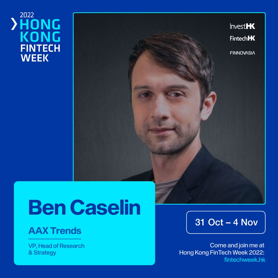 The Hong Kong FinTech Week is coming soon! 🥳 We are grateful to announce that our VP and Head of Research and Strategy @BenCaselin will be speaking on behalf of #AAXTrends. He will discuss the role of digital assets in a fiat world.💰 We are looking forward to seeing you in HK!