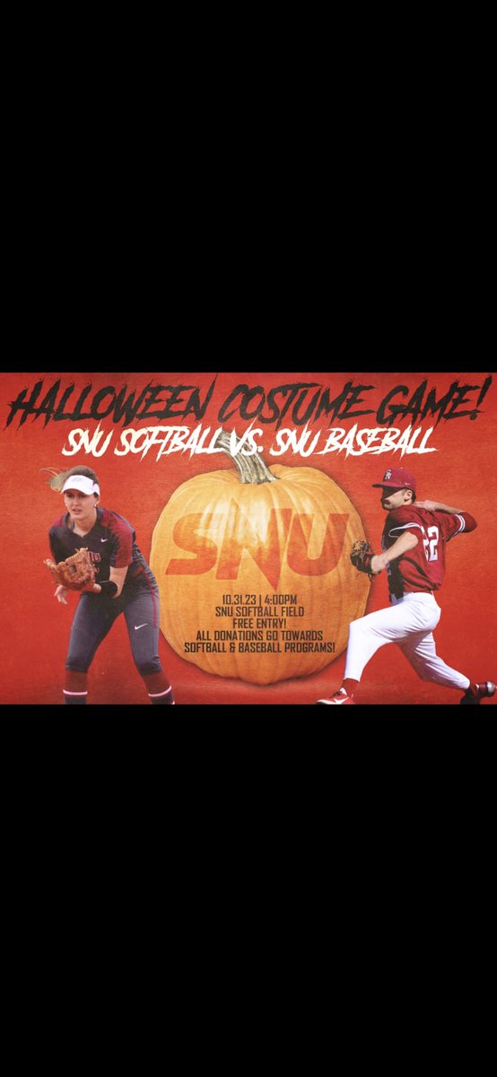 Come out and support your SNU Baseball and <a href="/SNUSoftball/">SNU Softball</a> teams @ 4 PM on Halloween!
