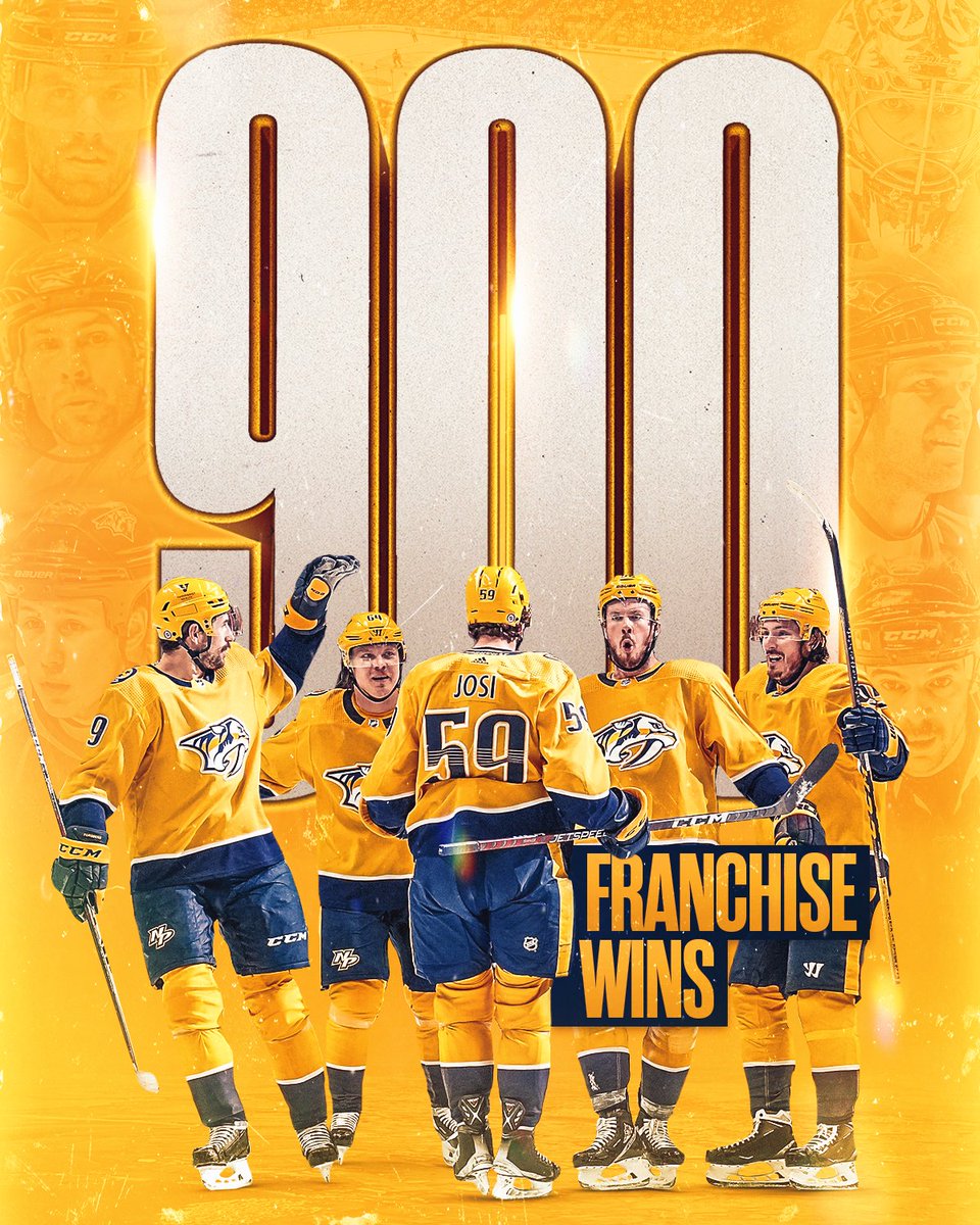 NHL's tweet photo. NINE. HUNDRED. WINS. 🤠 

Congratulations to the @PredsNHL on winning their 900th game in franchise history tonight! https://t.co/Iphrgr5Gx9