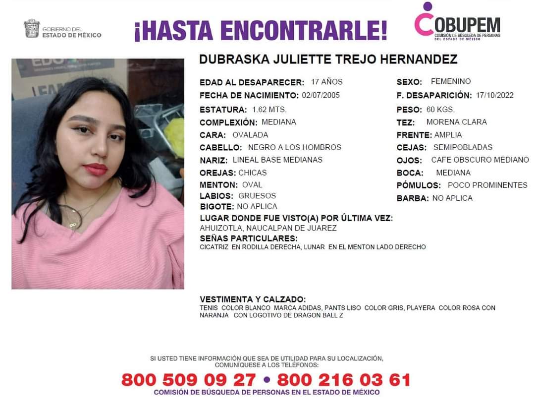 Emiliano Ruiz Parra on X: RT @lxsinVISIBLESmx: Dubraska Juliette Trejo  Hernández #Desaparecida en #Ahuizotla #Naucalpan #EDOMEX ¿La has visto?  Difundir ayuda a local…  X