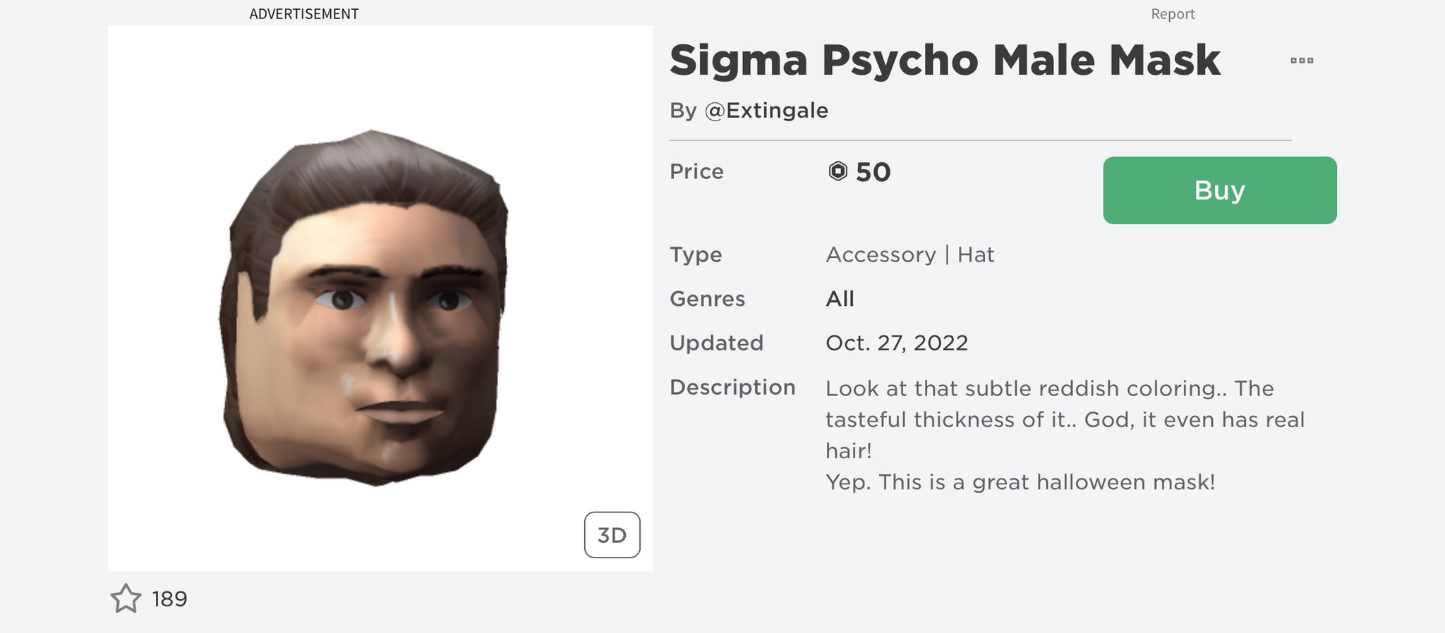 Sigma Psycho Male Mask  Roblox Item - Rolimon's