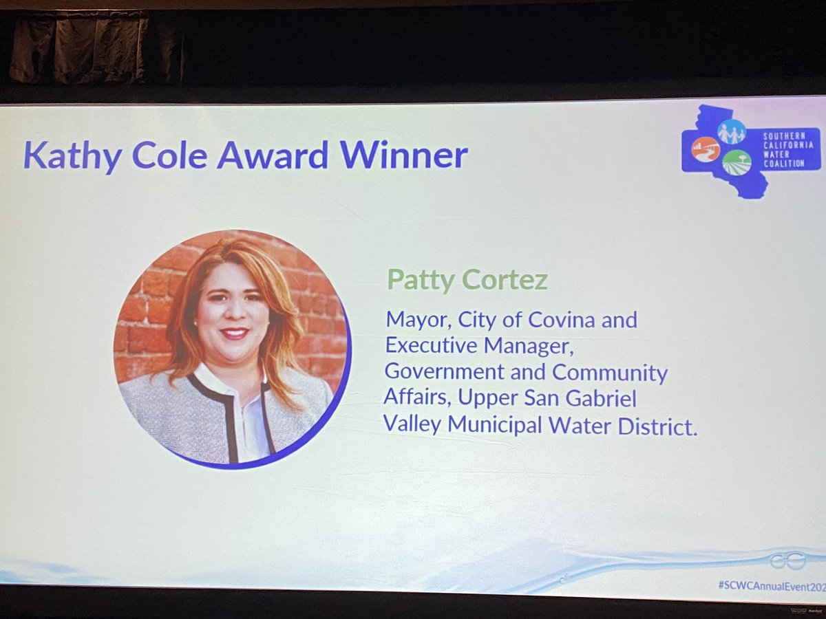 Upper District would like to congratulate our Executive Manager of Government & Community Affairs, Patty Cortez, on being awarded the Kathy Cole Award from the Southern California Water Coalition. Thank U for being part of the Upper District family! 
#waterprofessionals #scwc