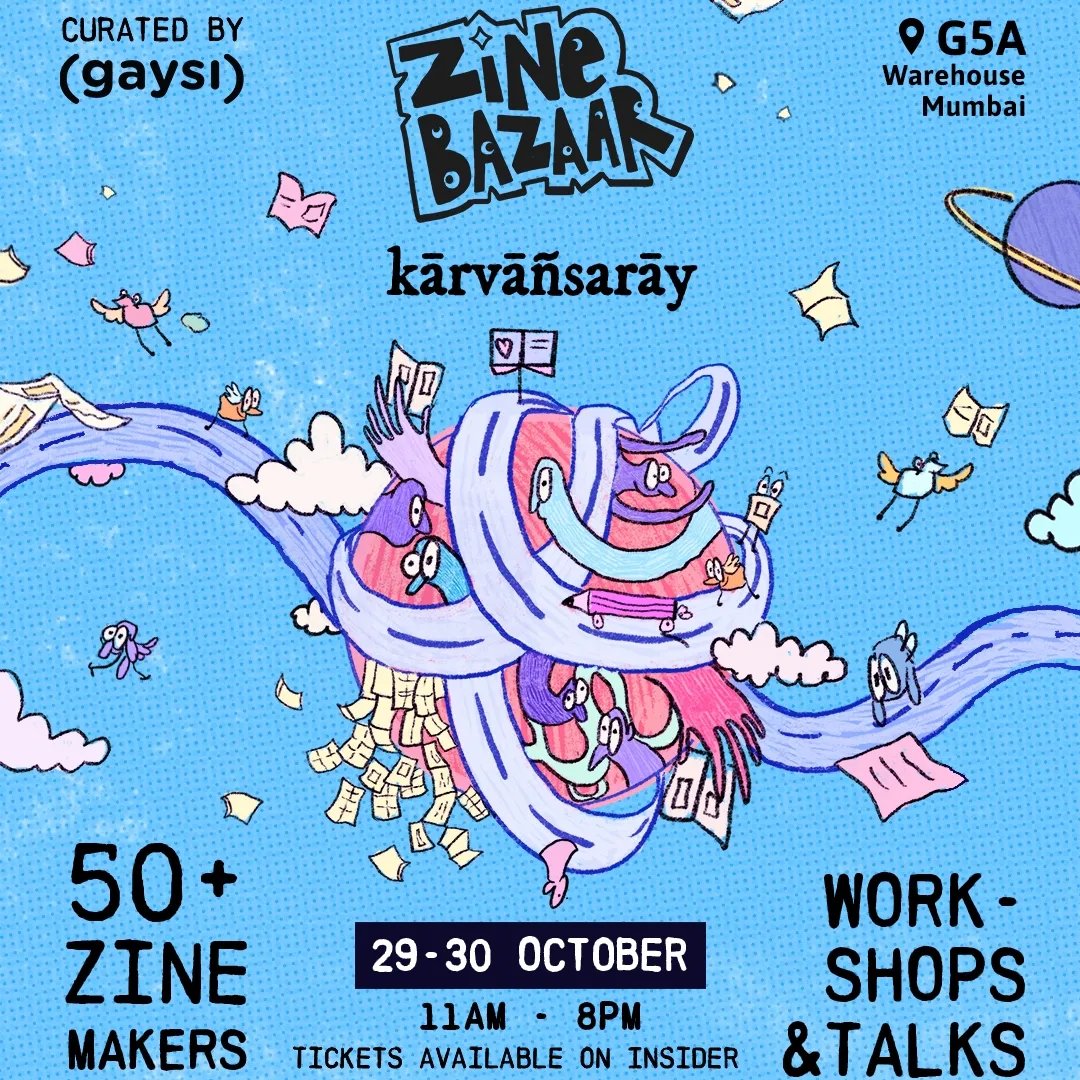 I'm conducting a collaborative zine workshop at @gaysifamily's GaysiZineBazaar at the @g5afoundation Worli, Mumbai. Tomorrow from 10 am to 12 pm. Beginner friendly. Tickets: insider.in/krvsary-zine-b… Please RT for reach. TIA.