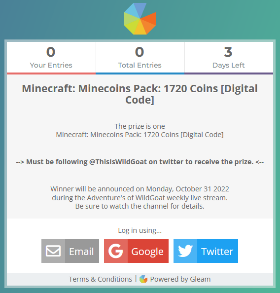 ThisIsWildGoat's tweet photo. ✨🎮🎉GIVEAWAY! 🎉🎮✨

I am hosting another giveaway! You have the chance to win some Minecraft Bedrock Minecoins to use in the Marketplace!

See all the giveaway details here:
>>> https://t.co/fE6d27A2p6 <<<

#Minecraft #Giveaway https://t.co/CxLeCbfQEQ