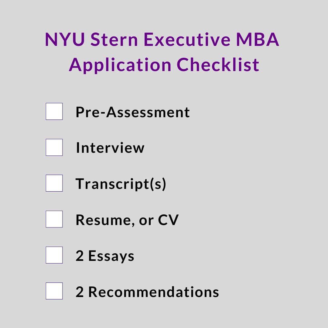 Don’t get spooked by the November 1st final deadline next Tuesday. Use the weekend to complete the checklist below for your application to the #SternEMBA NYC cohort starting in January 2023. 

ow.ly/E6XF50LnwyS

Have questions? 
E: executive@stern.nyu.edu  
P: 212-998-0788