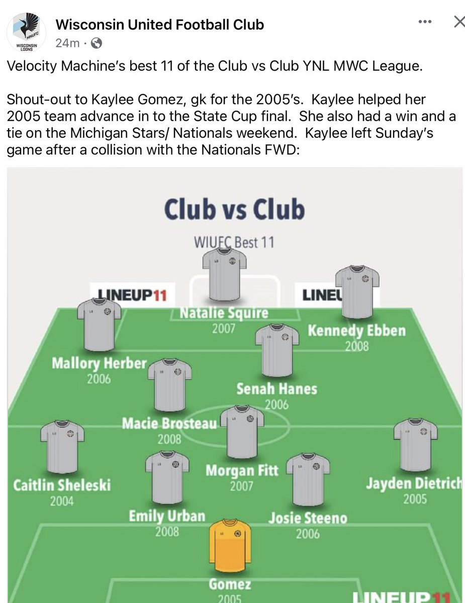 WisconsinUnited's tweet photo. Nice job ladies! Had a great weekend as a club. Lots of W’s and great goals and strong defense 💪👊🤛 #Feartheloons https://t.co/FwELf86V0v