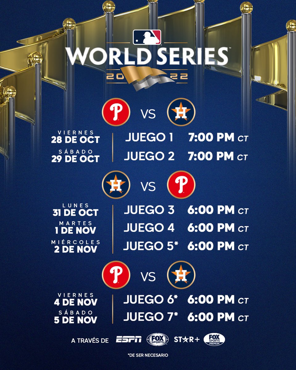 MLB_Mexico's tweet photo. ¡Anótalos!
Estos son los horarios de la #SerieMundial.
#YoAmoElBeis https://t.co/WnFk34uSXG