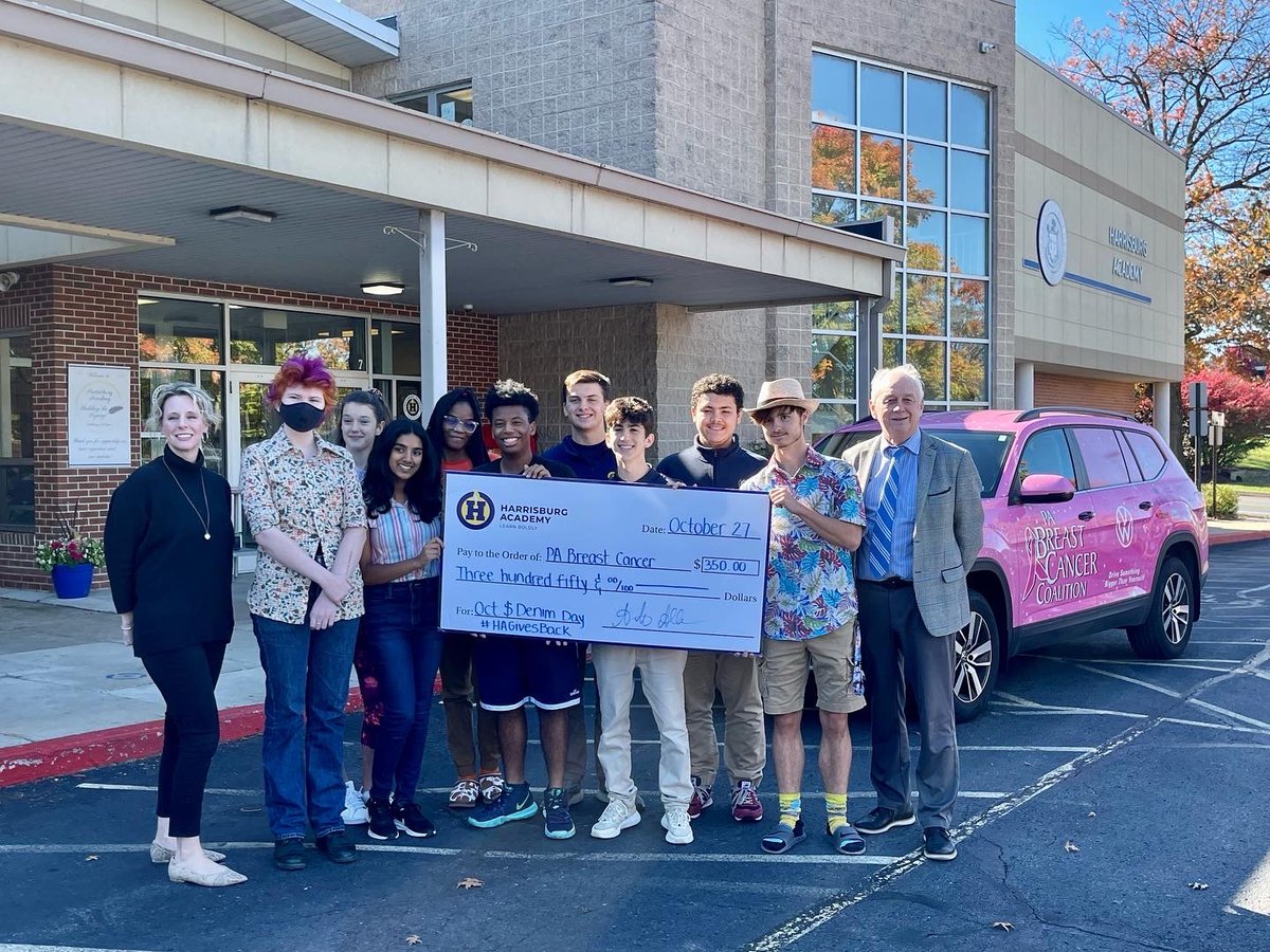 harrisburgacad's tweet image. Today, members of our student body presented the @PBCC with proceeds from our October Dollar Denim Day. Thank you to our Spartans for their generosity and willingness to give back! #HAGivesBack #breastcancerawareness