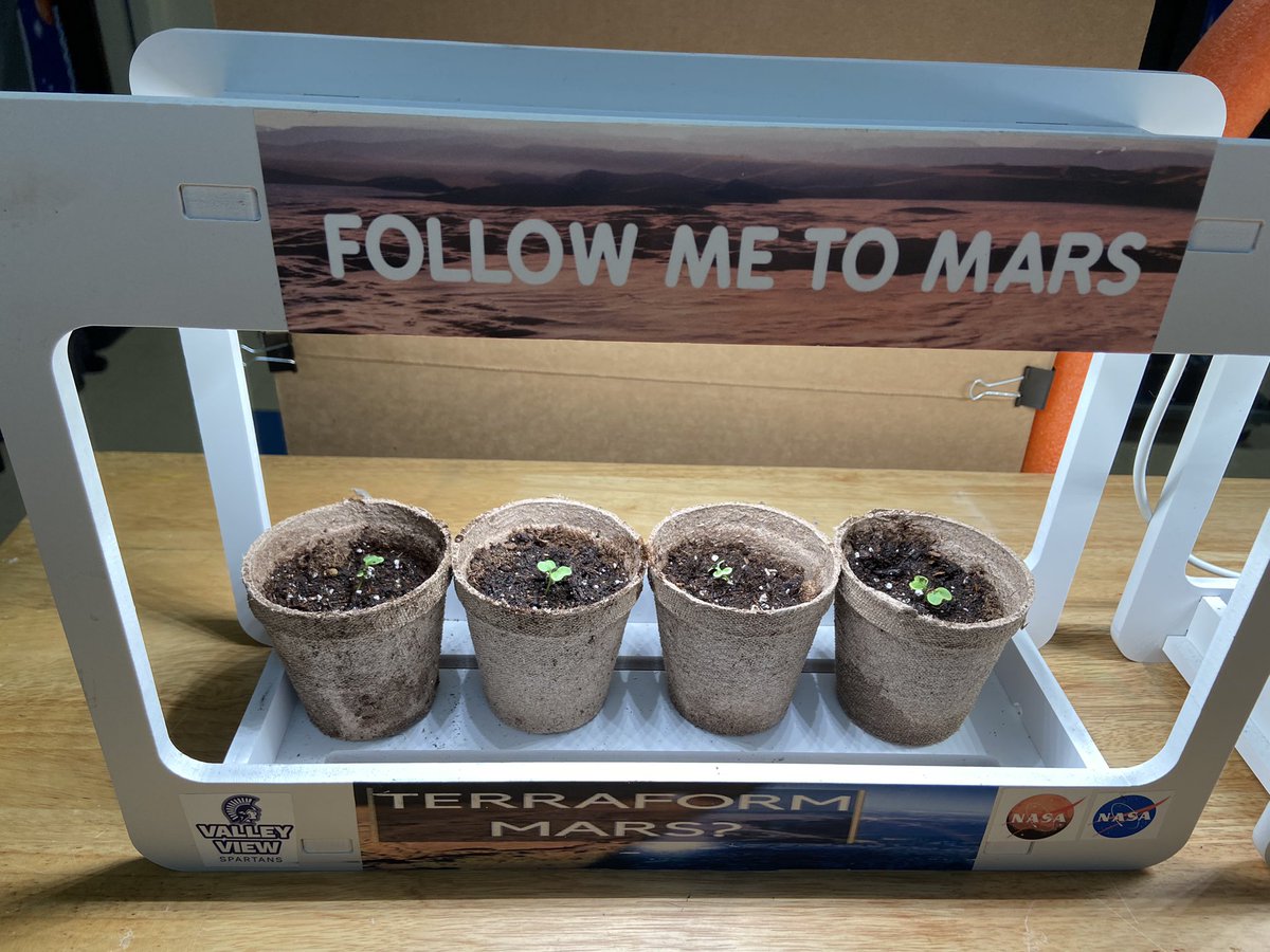 jillsciteach's tweet photo. We love our indoor greenhouse! The green glow makes up happy, and we love checking  on  and caring for the plants. #STEM #TerraformMars https://t.co/dlFBwe6vER