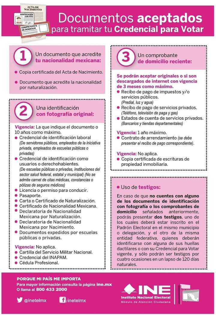 ZenaidaAldape's tweet photo. #FelizInicioDeSemana 
Vas a tramitar tu #CredencialparaVotar?
Recuerda llevar en original:
1️⃣Acta de Nacimiento 
1️⃣Comprobante de Domicilio 
1️⃣Identificación con Fotografía vigente
¡Te esperamos en nuestros Módulos de Atención Ciudadana!!
Recuerda que estamos atendiendo SIN CITA https://t.co/a2dv5iCpO3
