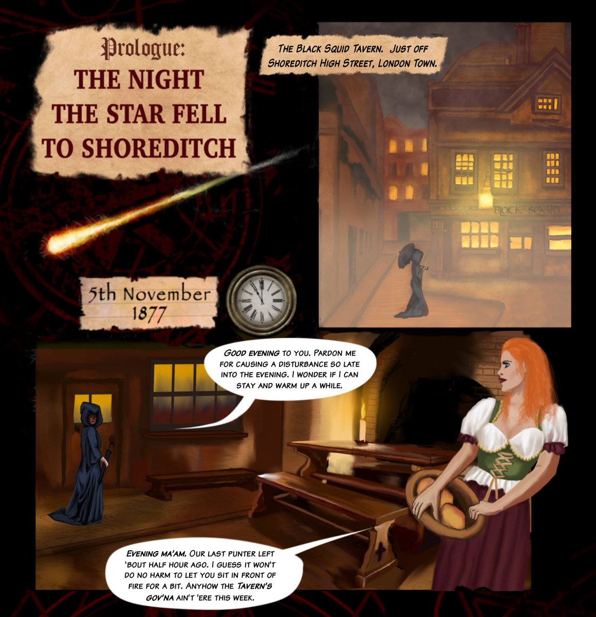 The Night the Star Fell to Shoreditch. 

Introductory panels of Pangothica Issue #1. 

Available on Amazon Kindle and Comixology from Markosia Enterprises. 

#Gothic #SteamPunk #Horror #Pangothica #pangothicahasbegun #ThePangothicaHasBegun 
#JimWilkinsArt  #Comics