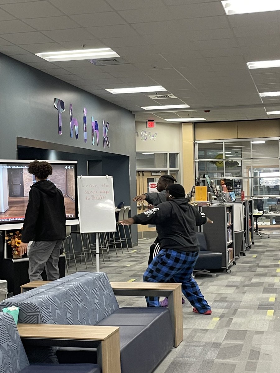 SCPSCHSLIBRARY's tweet image. CHS students are awesome. Ms. Ball set up a Thriller line dance station and these guys worked their way through the moves!
