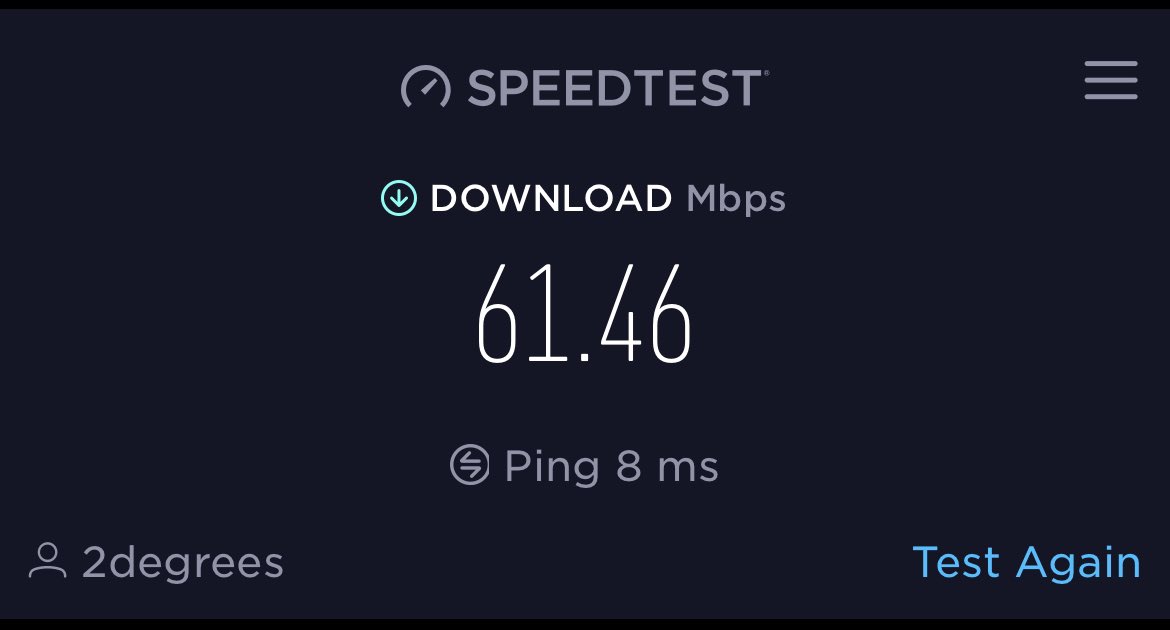 luketehira's tweet photo. Blazing fast speeds. Glad I switched from @SlingshotNZ to @2degreesmobile 🤦🏽‍♂️ https://t.co/FBYa1557qH