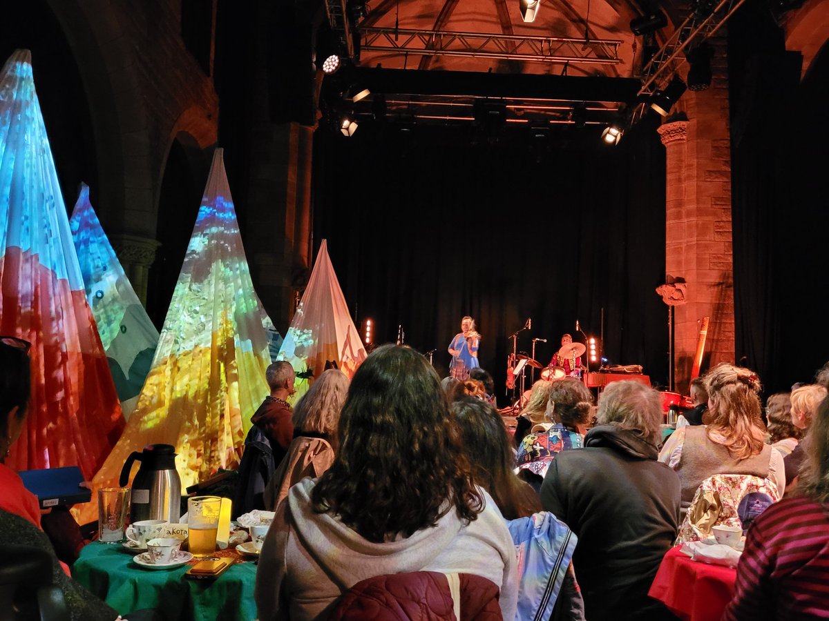 AmyDStoryteller's tweet photo. Stunning preview of 'When Mountains Meet'
Vibrant, poignant &amp; compassionate, a rich layering of story &amp; music. Gorgeous set, beautifully laid out treats and made even better by sharing it with @wildaboutstory !
@scotstoryfest  @celtic_connections #whenmountainsmeet https://t.co/UGjgn59DQt