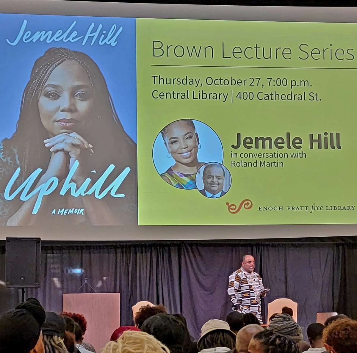 At the Brown Lecture Series with @rolandsmartin and @jemelehill at Enoch Pratt in Baltimore. Thanks for the book! @DocShay_UrbanEd @TheCamilleSnow @Mobetta1908