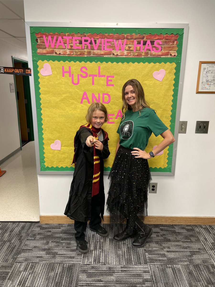 Today, at Waterview Elementary, we dressed as a favorite book character.  Our assistant principal and one of our 4th grade boys showed that they have similar tastes in books.  Harry Potter!