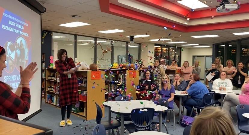 Spring Valley Elementary is honored to receive the Waco Tribs Readers' Choice Award for Best Public Elementary School in the Heart of Texas! Thank you to our families and school community for choosing SVE. We celebrated by surprising our staff with cake and confetti!