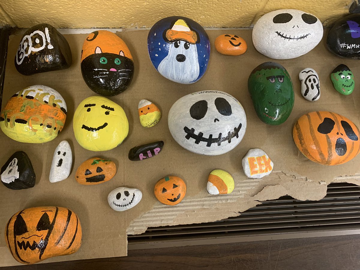 Keep your eyes out at our elementary schools for these amazing rocks created by our members!!! If you find one take a picture &amp; tag us #WMInteractRocks. Feel free to keep the rock or rehide it somewhere in the community to help spread the Halloween spirit!! <a href="/wmhometownpride/">WM Hometown Pride</a>