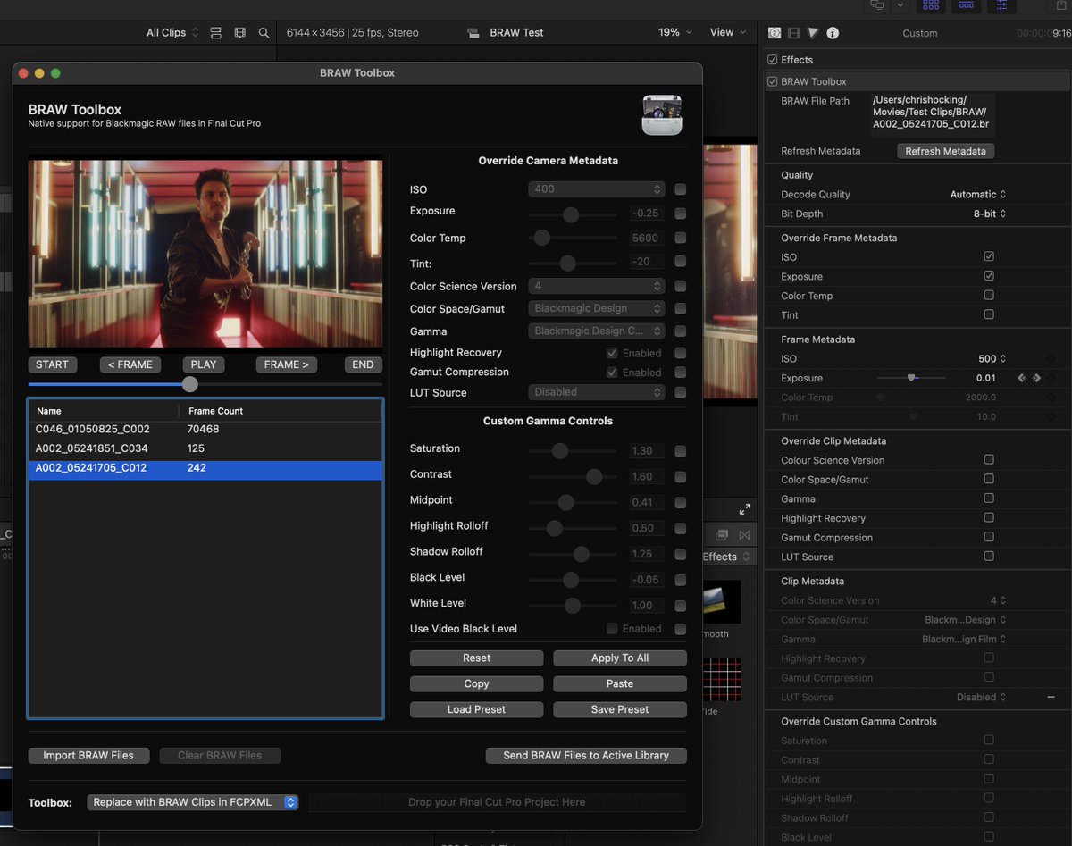 Coming Soon! I got bored waiting for Apple or Blackmagic to add BRAW support for Final Cut Pro, so I've built something myself. BRAW Toolbox will be released later this year allowing you to import BRAW files natively into Final Cut Pro with audio and full metadata. Woohoo! #fcpx