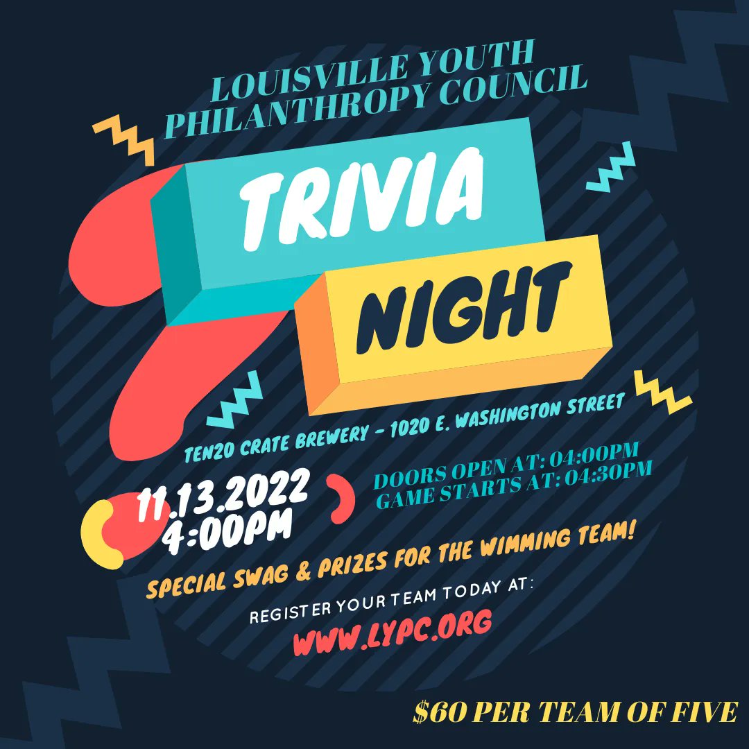 🚨Trivia Alert!🚨
Gather your friends and join us for a night of trivia in support of current and future Louisville change makers.