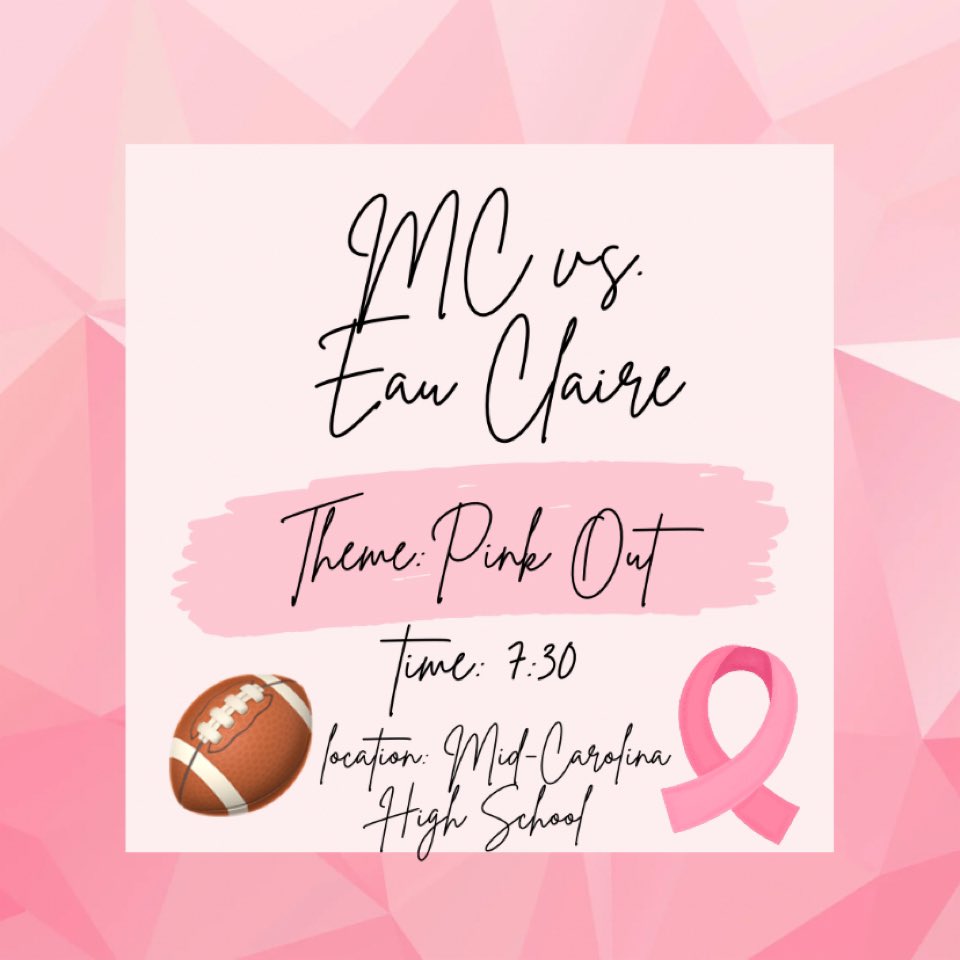 midcarstuco's tweet photo. Tomorrow is our Homecoming Game! Be sure to come out and support your Rebels! We want to see you all there cheering them on in our student section! The theme is Pink Out! https://t.co/G2Uuzn8n9z