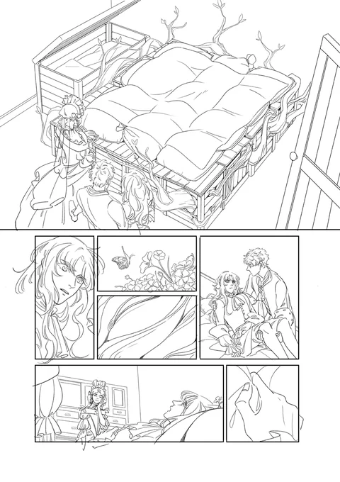 Evening bump~ Thanks for all the love on this page! 🥺💕💕 Here are the inks~ A lot of the bugs and flowers are added in the coloring stage :3 