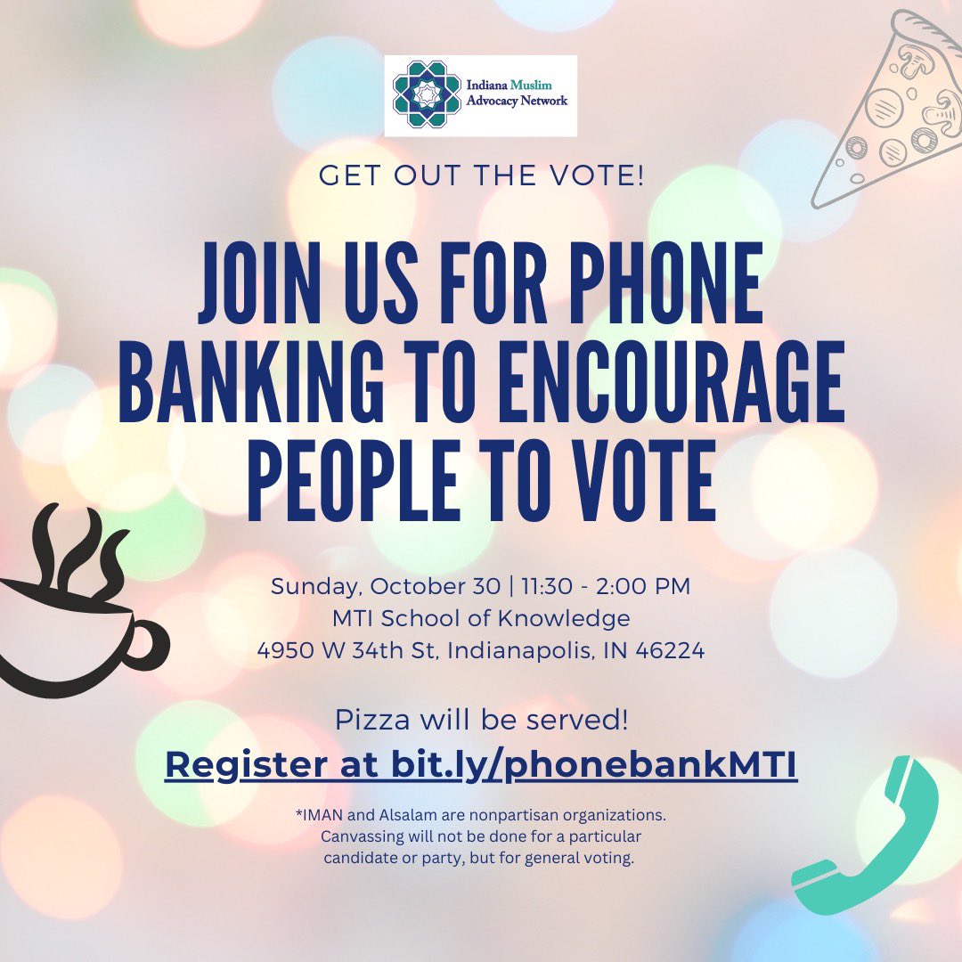 We have our second phone banking canvass this Sunday at @mtischoolofknowledge from 11:30-2:00 PM. 

<a href="/motw/">-_-</a>.coffee will be serving our volunteers drinks and we will have pizza afterwards. 

Election Day is only 19 days away folks!

Register at bit.ly/phonebankMTI