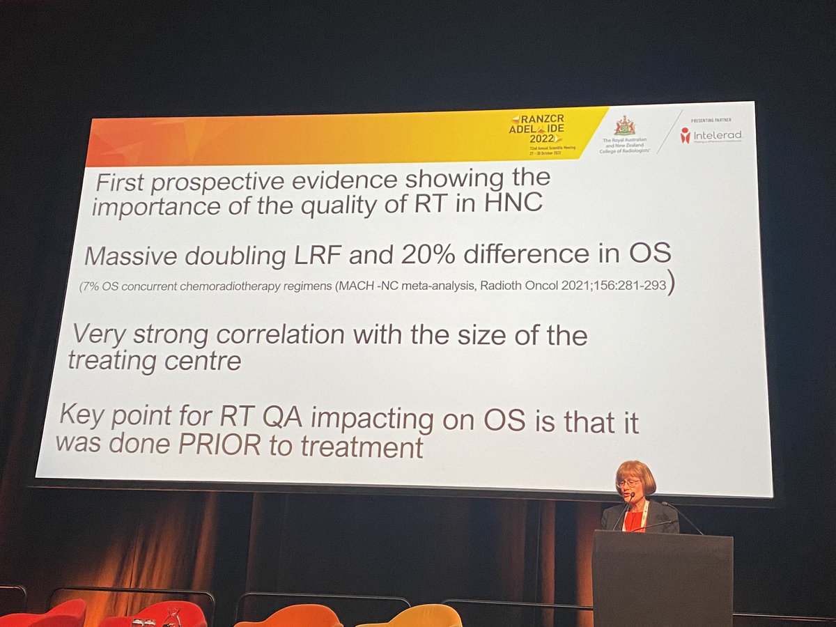 RANZCR2022 Prof June Corry demonstrating the critical importance of pretreatment quality assurance and centre size in head and neck cancer