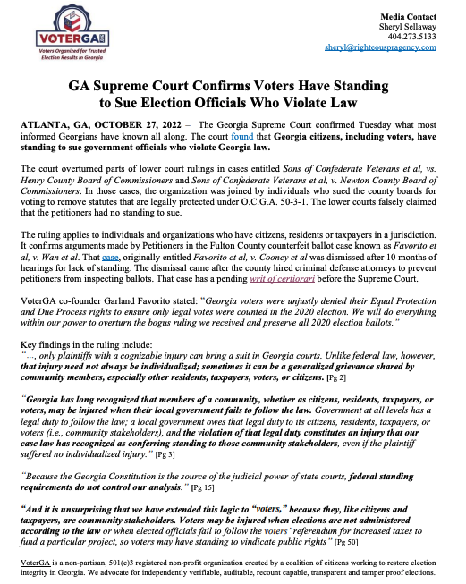 VoterGa's tweet photo. GA Supreme Court Confirms Voters Have Standing to Sue Officials Who Violate Law
#VoterGA #Georgia #savetheballots #ElectionIntegrity #draintheswamp2022 #fixourelections #fix2020now https://t.co/xdFFWYBkBp