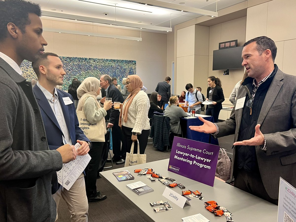 2CivilityOrg's tweet photo. We had a great time meeting Illinois lawyers and law students tonight at the @ChicagoBarFound @ChiBarYLS #ProBono and Community Service Fair. Thanks for inviting us to talk about the benefits of lawyer mentoring! @palmerlaw https://t.co/rImDtQ57oy