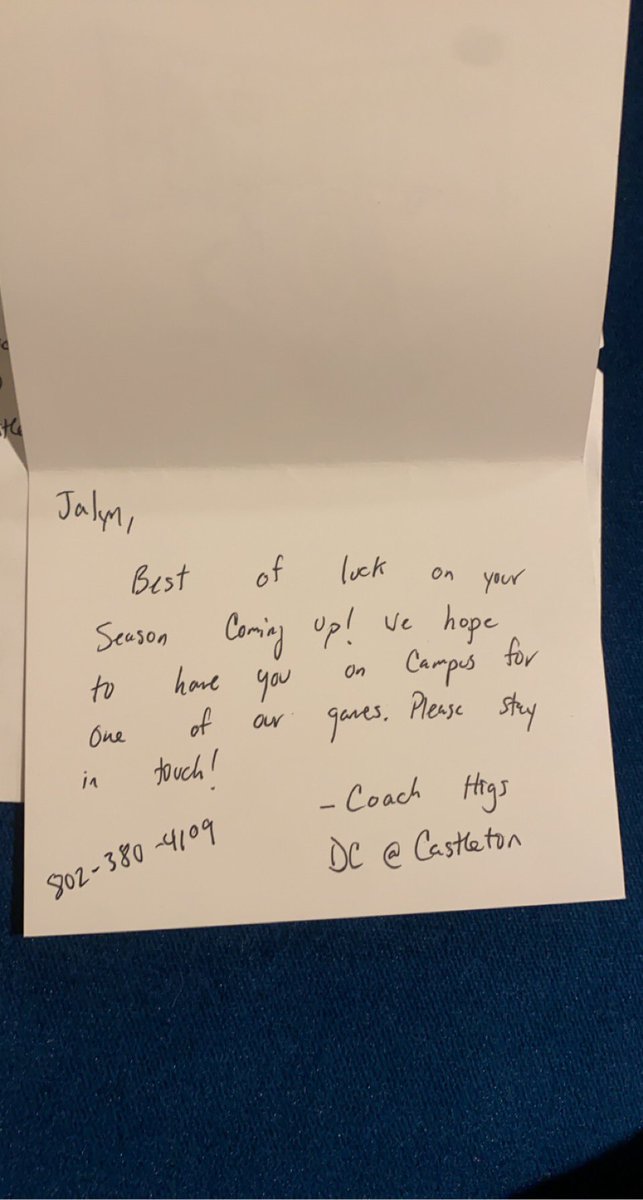 Thank you <a href="/Coach_Higs/">Tyler Higley</a> and @CoachVSpartans for the hand written letters, I can’t wait to back on campus for a official visit.<a href="/CastletonFB/">Castleton Football</a> <a href="/CoachZaharios/">Mike Zaharios</a>