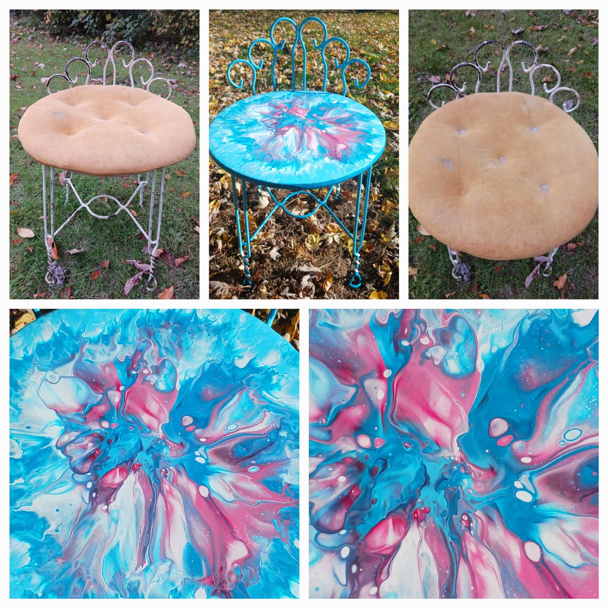 PappyPourPaints's tweet photo. Finshed! 🦋"Whimsical Wings." 🦋 Refurbished, Pour Painted Mid-Century Wrought Iron Chair. #paint #artist #vintage #Abstract #fluidart #pappypourpaints https://t.co/vCk6jAdCfa