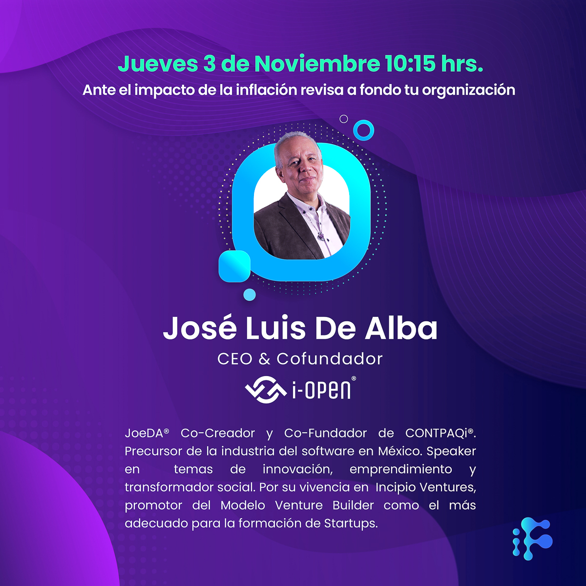 Conoce un poco más a nuestro conferencista <a href="/Jou_DeAlba/">José Luis De Alba</a> 
¡No dejes pasar el tiempo y regístrate ahora! 

Si eres socio de IMEF comunícate al 📱 33 3968 6634 para obtener un 15% de descuento. 

Regístrate gratuitamente en el formato virtual aquí 👉 bit.ly/3eO7giZ