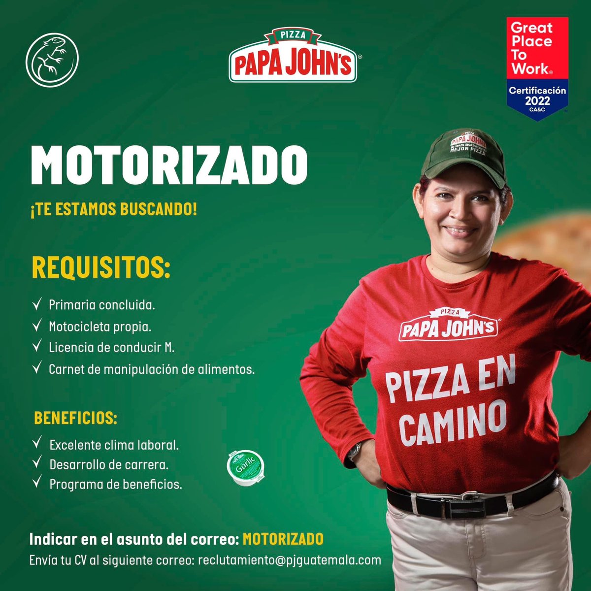 PerfectprofileG's tweet image. ¡Es tú oportunidad de crecer! 🛵

Si cumples con los requisitos envía tu hoja de vida al correo reclutamiento@pjguatemala.com