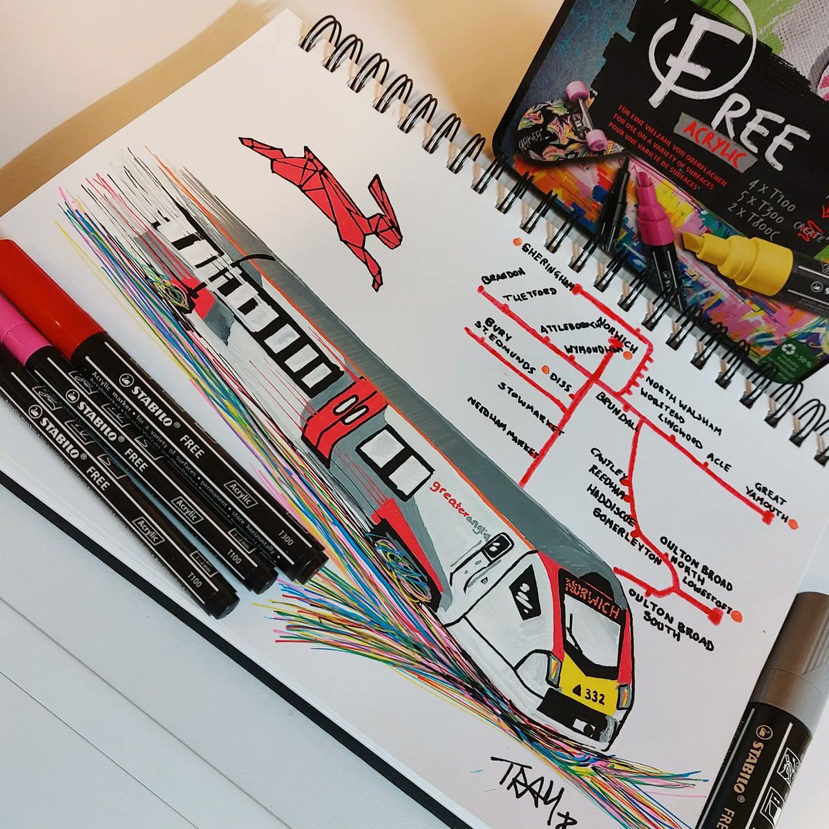 CraftyDrinker79's tweet photo. Tonight's doodle #stabilouk @STABILOUK #acyrlicpaintpens @greateranglia @artgeckosketch #artgeckosketchbook https://t.co/J5Zh3kqPXj