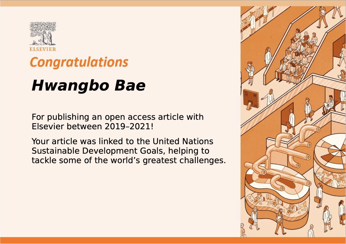 Simmons_Lab's tweet photo. #Elsevier invites Hwangbo to celebrate his open access publication achievement! Between 2019 and 2021, he published one open-access article with Elsevier. It was downloaded 3,127 times and helped the UN meet its Sustainable Development Goals (SDGs).@essie_uf https://t.co/raQaWbcixS
