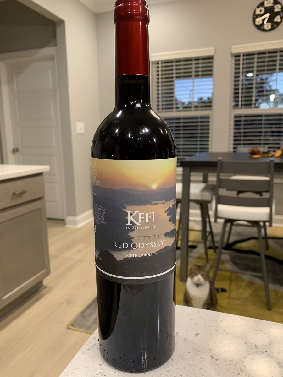 NCWineGuys's tweet photo. Tonight we’re enjoying the Red Odyssey from Kefi Vineyards! This wine has depth. It shows black cherries and spice on the first sip. It moves to rich roasted red fruits on the mid-palate and finishes with a toasty finish. #NCWine #GotToBeNC #DrinkLocal https://t.co/tXwQ1pxHri