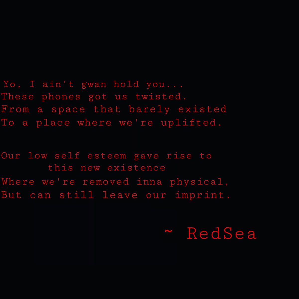Red__Sea's tweet photo. “Social Media”

#poet #poetrycommunity #micasaessucasa #socialmedia #effects #life #lovequotes #love 
#poetry #poetsociety #poetryinmotion #tabernaclefilove #SHE #sharingHisenergy https://t.co/NHJwgV5hDP