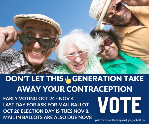 When you see the turnout numbers through three days of early voting, and the demographic breakdowns (h/t @longhornderek), this ad from @MomsAGAbbott has to come to mind. So far, the 18-49’s look to be allowing the 50+ to dictate who holds all the levers of power. WTF.