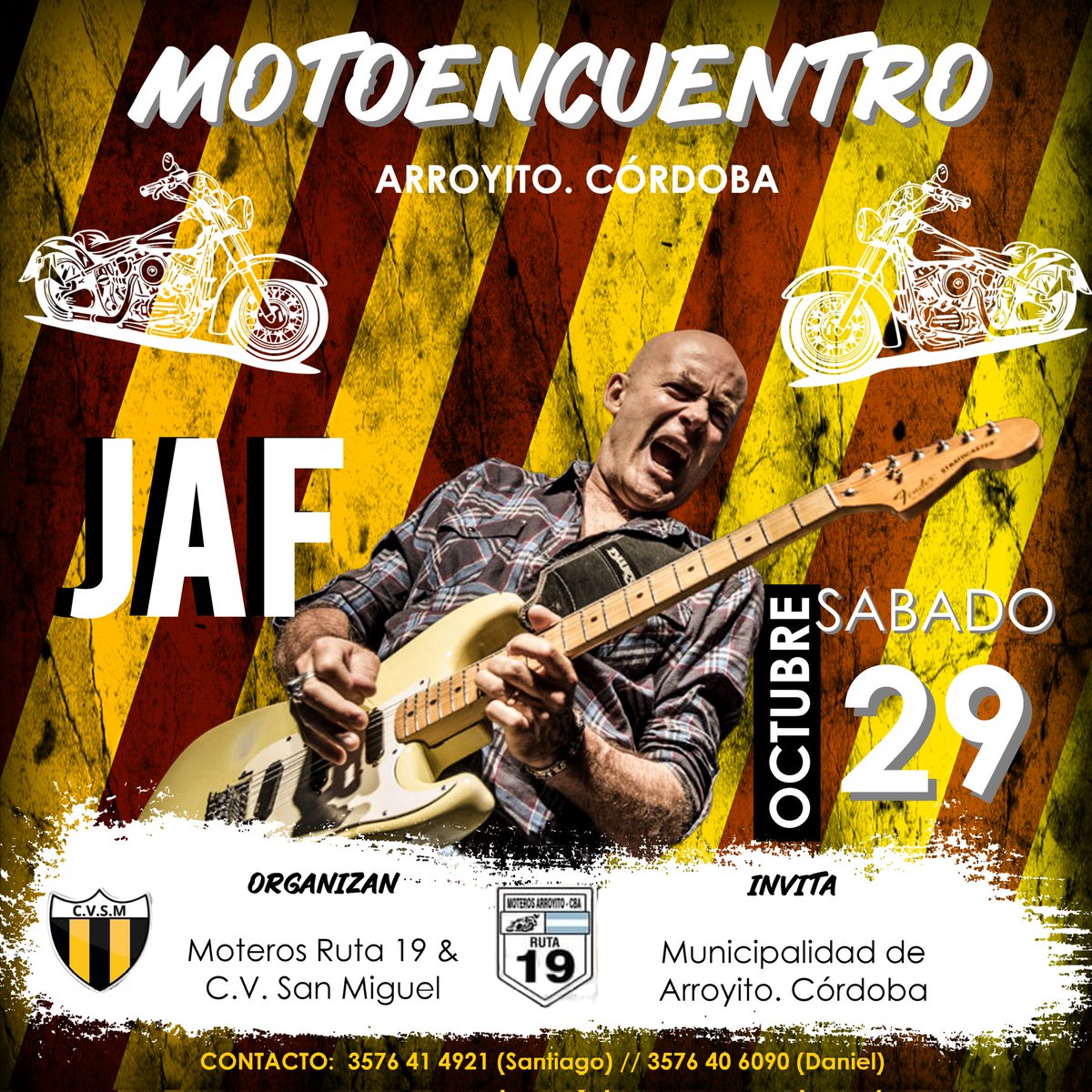 ¡¡ATENCIÓN ARROYITO, CÓRDOBA!!

🗓 Este Sábado 29 de Octubre JAF presente con banda en vivo en el Motoencuentro 2022 de Arroyito.

👉 Se desarrolla del 28 al 30 de Octubre. 

📍 Cómo llegar? 
31° 26' 06.7'' S 63° 03.1" W
.
.
#jaf #jafoficial #jafenvivo #motoencuentro #arroyito