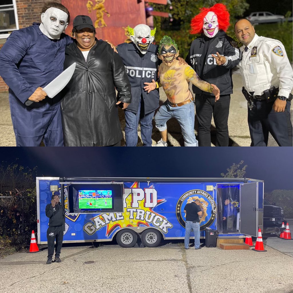 NYPDPSA8's tweet photo. One bus 🚌 and three vans 🚐 is what we needed to take 60 scared kids to Terror on Totten Haunted House 🧛🏻🧟 https://t.co/ZEcxCKfdnw