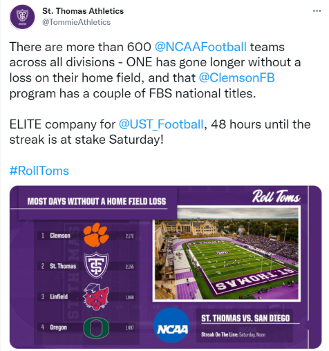 BozBostrom's tweet photo. Tommies COUNT the Allianz field game (38-20 loss to SJU) in their home attendance stats but don't COUNT the game when calculating the last time they lost at home. I've always said we are better at ACCOUNTING than the Tommies. Gosh, I miss the rivalry. Olaf sucks. https://t.co/5cgB4PmlXx