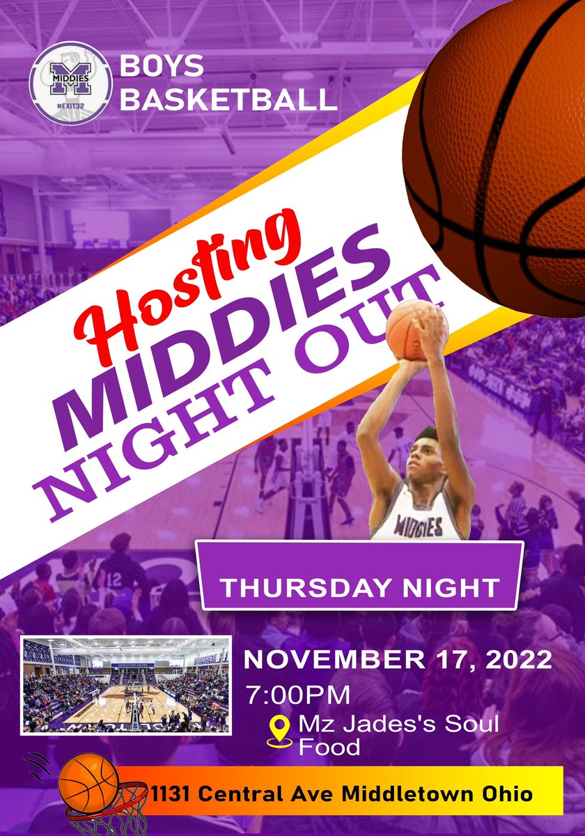 This will be a fun filled night. Come out and meet your boys varsity basketball team and staff. We want the whole community to come out and support and pack out the Wade E Miller Arena this season, so let's start with a Middies Night Out with your boys basketball team!