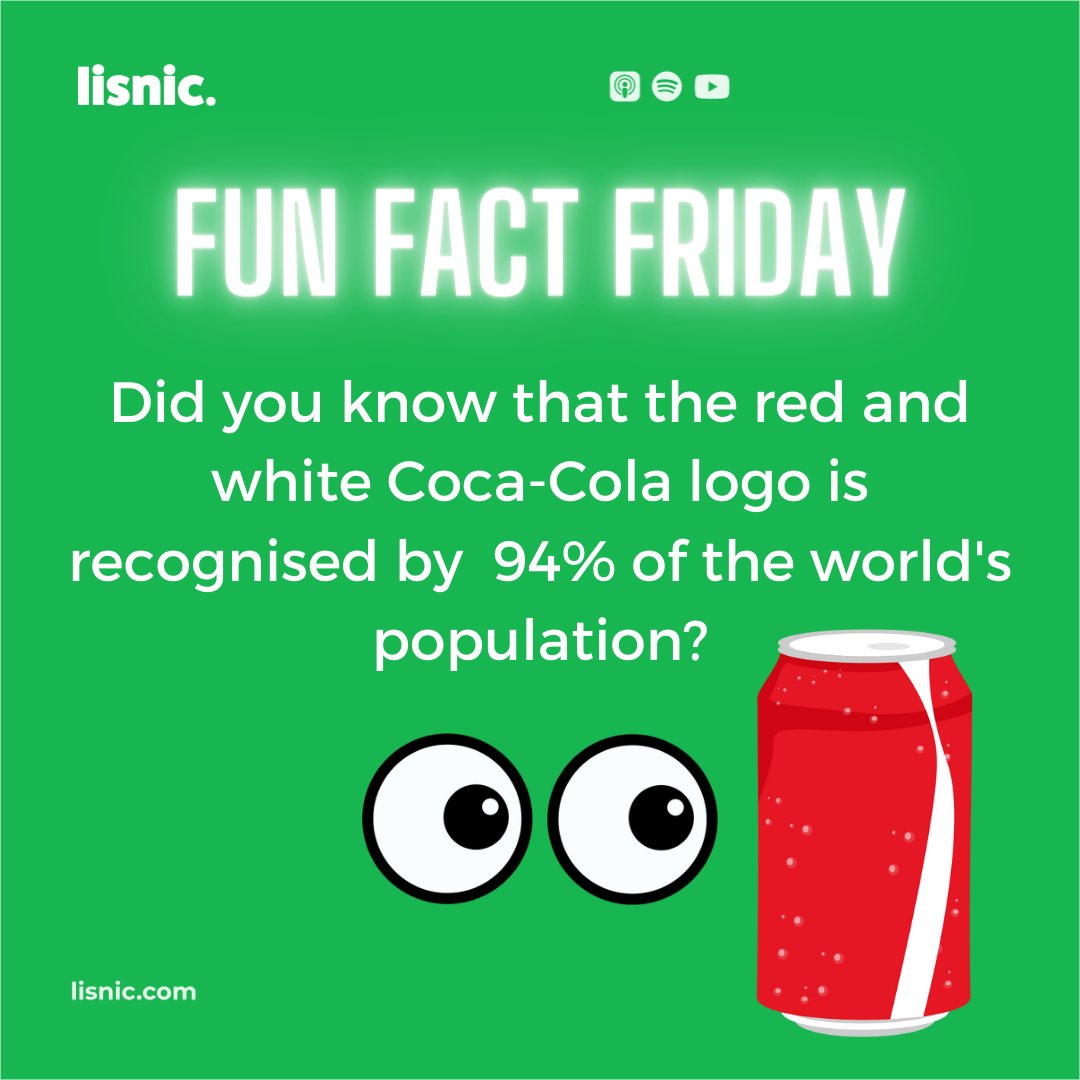 lisniclearning's tweet photo. It's time for another fun fact Friday!

Brand recognition is a massive driver for your business. And no one understands brand recognition better than everyone's favourite carbonated beverage brand 👀.

Follow #lisnic for more business insights. https://t.co/1zsMnthinM