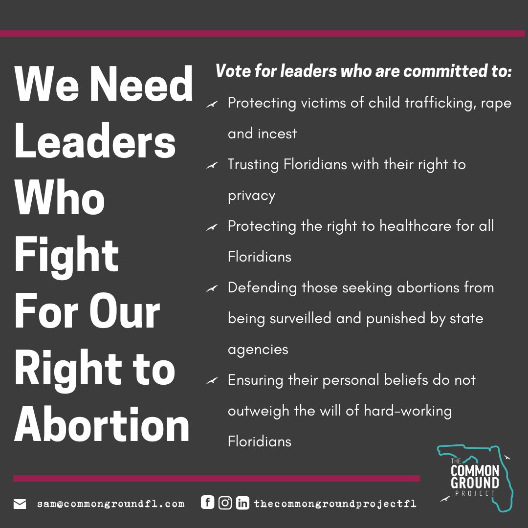 CommonGroundFL_'s tweet photo. This election cycle, vote for leaders who support bodily autonomy! #DefendingDemocracy #ReproRights https://t.co/C5JhckvrFj