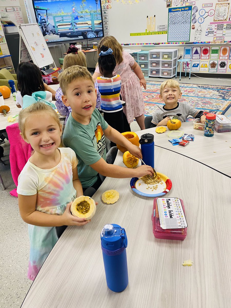 Today Mrs. Trent’s kindergarten class had a blast investigating their pumpkins! They opened them up and found lots of ooey gooey seeds and strands. They’ll roast some of the seeds to taste and plant some to observe their very own pumpkin plants!🎃 Part 3