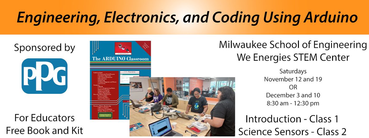 gearboxlabsinc's tweet photo. Educators - FREE Engineering, Electronics, and Coding workshops sponsored by PPG. FREE book and kit.
https://t.co/UL8mAwl0nL
#arduino #Milwaukee #Wisconsin #CESA1 #CESA7 https://t.co/8AXLBm62tD