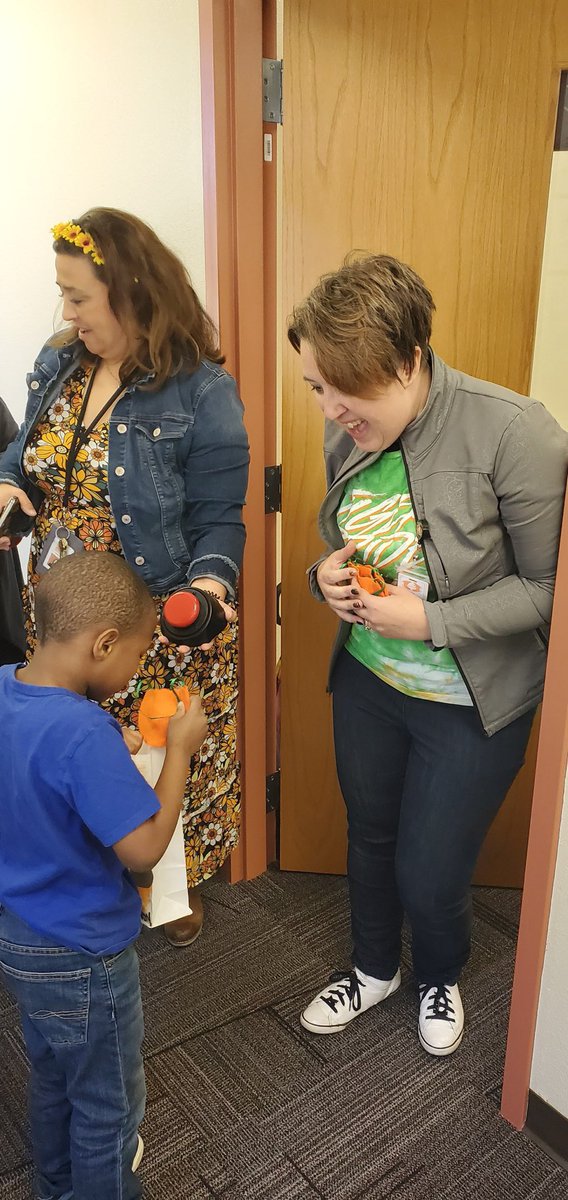 Our CALM class was able to Tick or Treat around the campus today. They enjoyed visiting the front office, Nurse, Counselor, principals and cafeteria. They were able to practice Halloween safety and communication skills.