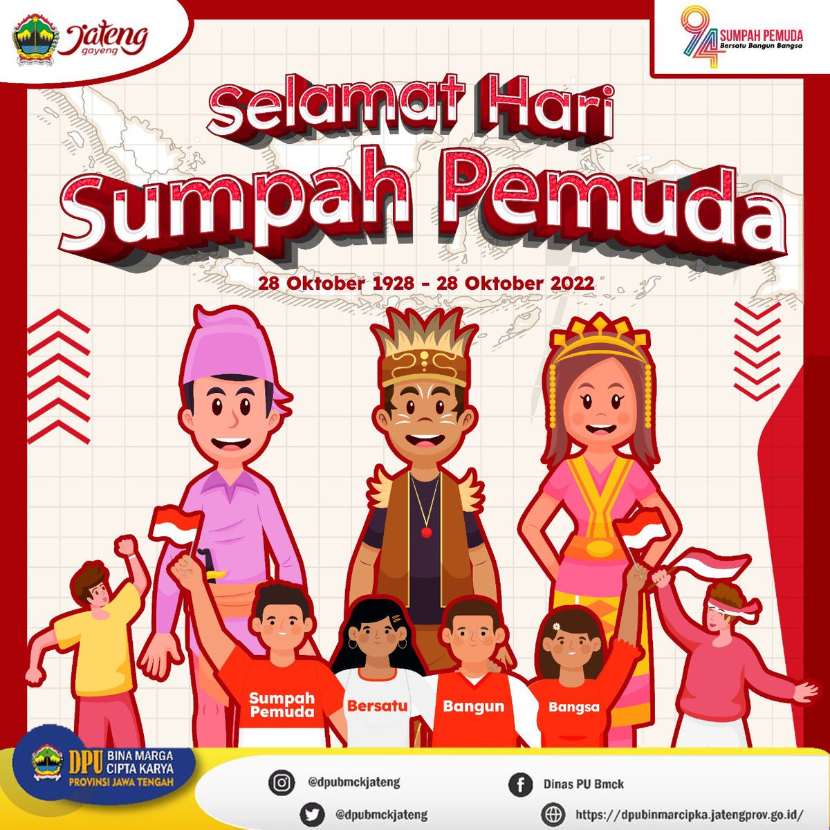 set_dpubmckjtg's tweet photo. Selamat Memperingati Hari Sumpah Pemuda 28 Oktober 2022. Bersatu kita teguh bercerai kita runtuh, mari kita bersatu untuk membangun Indonesia supaya lebih maju lagi ke depannya."
@dpubmckjateng https://t.co/8LCmRMVBdr